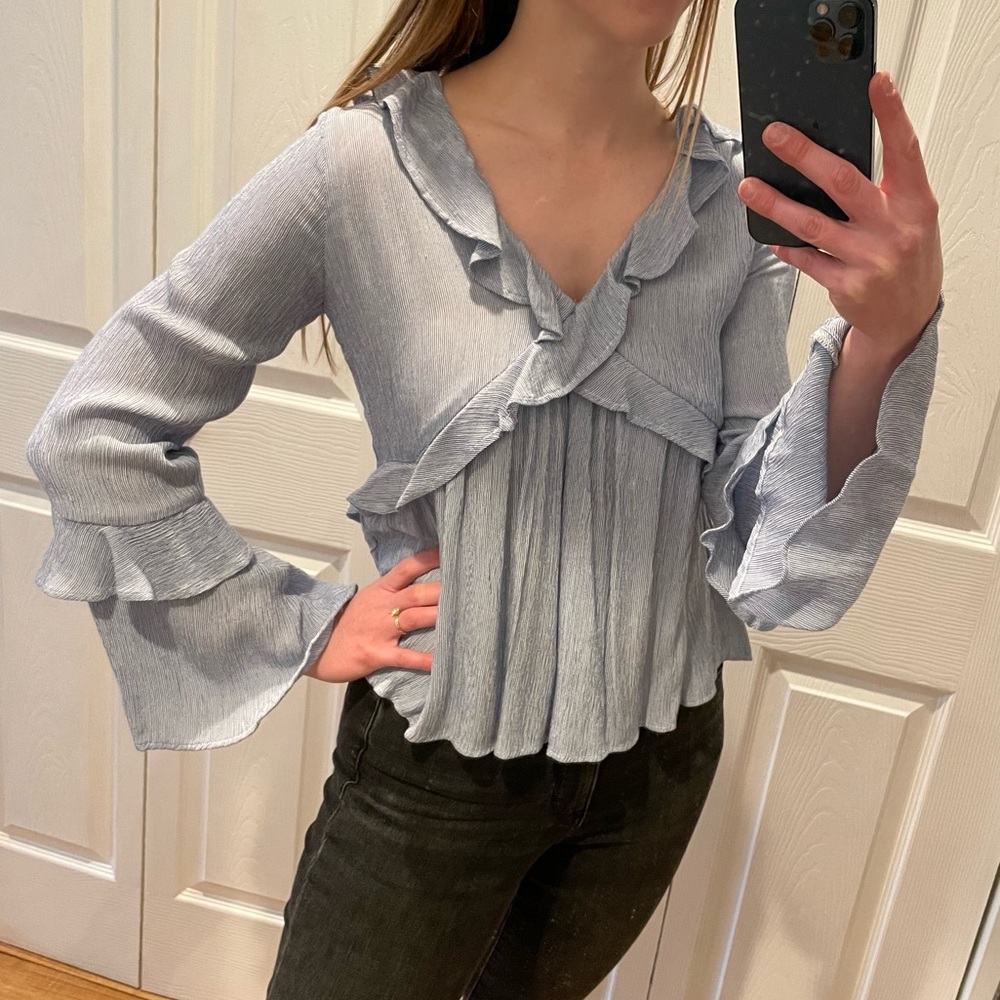 Blue and white blouse